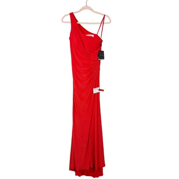 NWT Mac Duggal One Shoulder Ruched Jersey Evening Gown 8 Cherry #9673 #9674 - Picture 3 of 9